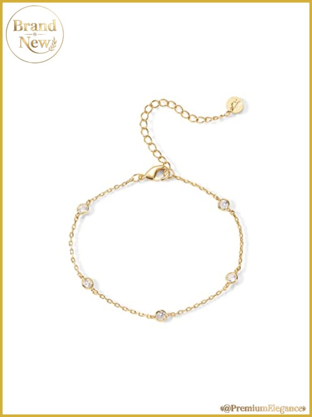 14K Gold Plated CZ Station Bracelet for Women Stackable Dainty